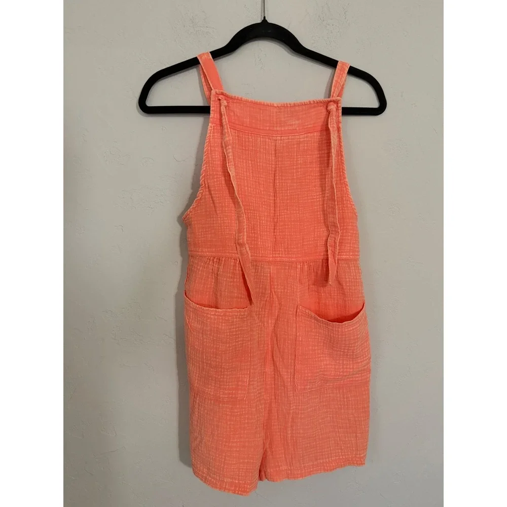New! Zenana Orange Gauze Romper Small Adjustable Tie‎ Strap Summer Jumpsuit